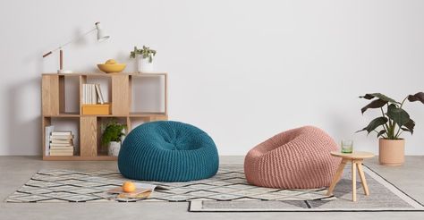 Aki 100% Wool Cocoon Bean Pouffe, Blush Pink | MADE.com Living Room Without Sofa, Bean Bag Living Room, Blue Chairs Living Room, Vert Turquoise, Bean Bags, Design Sofa, Led Furniture, Aesthetic Room Decor, Bean Bag