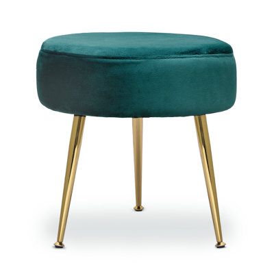 The velvet upholstered backless chair creates a contemporary light luxury look, tufting on the seat brings the glam, while the gold medal tapered legs bring the modern design. Overall dimension: 13.6"W x 13.6"D x 17.7"H, Seat Height:5.1", Seat Width:13.6", Leg Height:12.6", Weight capacity: up to 250 lb. Color: Green | Everly Quinn Living Room Blackless Round Velvet Chair Upholstered / Velvet in Green / Gray / Blue | 17.7 H x 13.6 W x 14 D in | Wayfair Ottoman Modern, Round Footstool, Stool Ottoman, Cozy Dog Bed, Teen Bedroom Furniture, Nursery Furniture Sets, Vanity Stool, Table Living Room, Stool Design