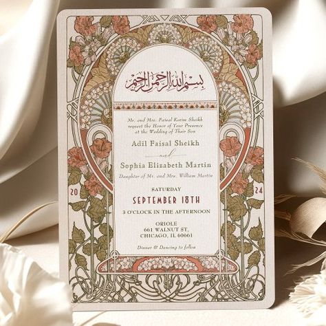 $2.81 | Islamic Fall Burnt Orange Arab Wedding #islamic wedding invitation, burnt orange wedding invite, arabic calligraphy wedding card, elegant fall wedding invitation, art nouveau wedding design, autumn wedding stationery, floral wedding invitation, cultural wedding invitation, sophisticated wedding card, luxurious islamic wedding invite Elegant Fall Wedding Invitations, Elegant Fall Wedding, Art Nouveau Weddings, Elegant Wedding Invitation Card, Sophisticated Art, Detailed Artwork, Arab Wedding, Wedding Design Decoration, Islamic Wedding