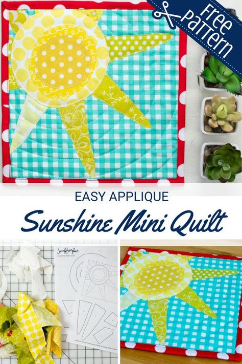 Sewing With Scraps, Sunshine Quilt, Easy Applique, Mini Quilt Patterns, Quilt Sewing Patterns, Pattern Sewing, Applique Pattern, Pattern Drafting, Mini Quilts