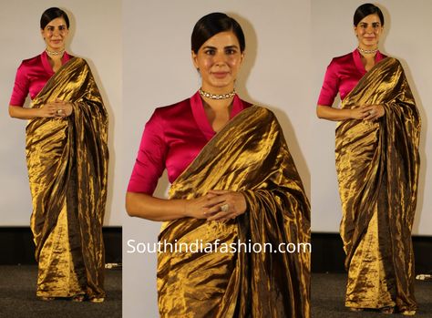 Raw Mango Blouses, Kriti Kulhari, Banarsi Design, Raw Mango Sarees, Gold Saree, Sleeveless Blouse Saree, Kalamkari Dresses, Eastern Fashion, Raw Mango