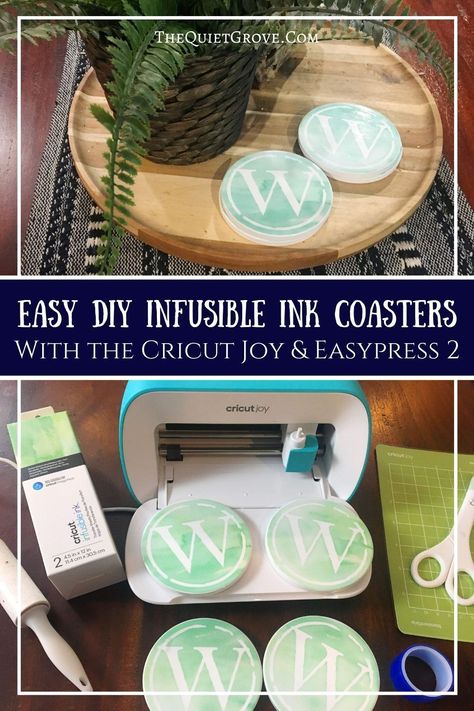 #ad Learn how to make these DIY Infusible Ink Coasters With the Cricut Joy & Easypress 2 in less than 20 minutes with this step-by-step tutorial! #CricutMade #CricutCreated #InfusibleInkCoaster #CricutDIY Personalized Coasters Cricut, Cricut Coaster Ideas, Cricut Coasters, Cricut Joy Projects, Circuit Maker, Coaster Ideas, Crafts Cricut, Friend Crafts, Fun Arts And Crafts