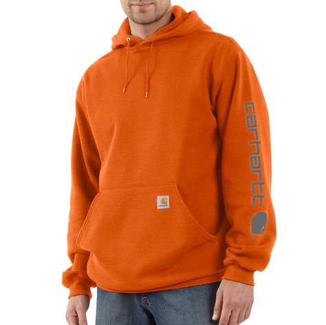 Men's Original Fit, Cotton/Poly, Front Hand Warmer Pocket Workwear Store, Carhartt Long Sleeve, Carhartt Logo, Carhartt Hoodie, Carhartt Shirts, Orange Hoodie, Orange Sweaters, Logo Sweatshirt, Hoodies For Men