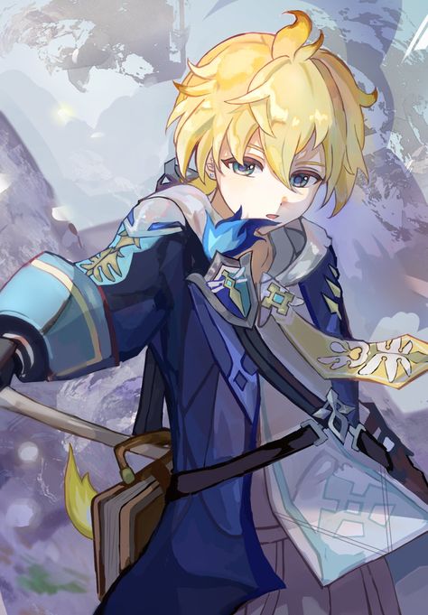 Safebooru - 1boy black gloves blonde hair blue jacket blue sleeves book feathers genshin impact gloves hair between eyes highres jacket long sleeves maedda runnba male focus mika (genshin impact) necktie open mouth outdoors shirt short hair snow solo standing white shirt yellow necktie | 4301244 Anime And Manga, Picture Search, Star Sky, Manga Pictures, Love Gif, Ship Art, Pretty Pictures, Drawing Reference, Anime Character