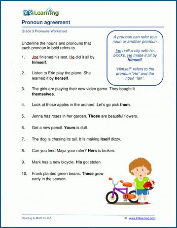 Pronoun-antecedent agreement worksheets. In these worksheets, students identify which words (nouns or pronouns) in a sentence a highlighted pronoun refers to. Understanding this connection is needed to ensure that pronouns agree with their antecedent. Free worksheets from K5 Learning; no registration required. Pronoun Antecedent Agreement, Pronouns Exercises, Classroom Preparation, Nouns And Pronouns, Cursive Writing Worksheets, Subject Verb Agreement, Education Templates, Verb Worksheets, Subject And Verb