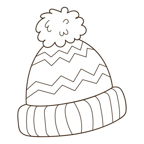 Winter Hat Drawing, Winter Hat Template, Hat Outline, Autumn Doodles, Cap Drawing, Hat Template, Scarf And Hat, Christmas Math, Winter Preschool