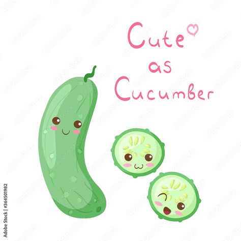 Cute cucumber!!! Cucumber Drawing, Cucumber Cartoon, Cute Cucumber, Chibi Drawings, Garden Diy, Baby Baby, Diy Garden, Cucumber, Cute Cartoon