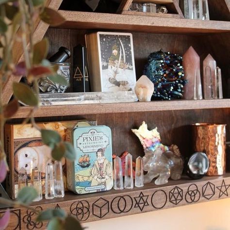 Witch Store, Curio Shelf, Witches Altar, Metaphysical Shop, Wiccan Altar, Witchy Decor, Meditation Space, Witch Aesthetic, Meditation Room