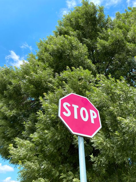 Pink Stop sign, photoshop Pink Street Sign, Highway Signs Aesthetic, Billboard Signs Aesthetic, Pink Stop Sign, Pink Street, Fear Of Love, 2024 Goals, Billboard Signs, Stop Sign