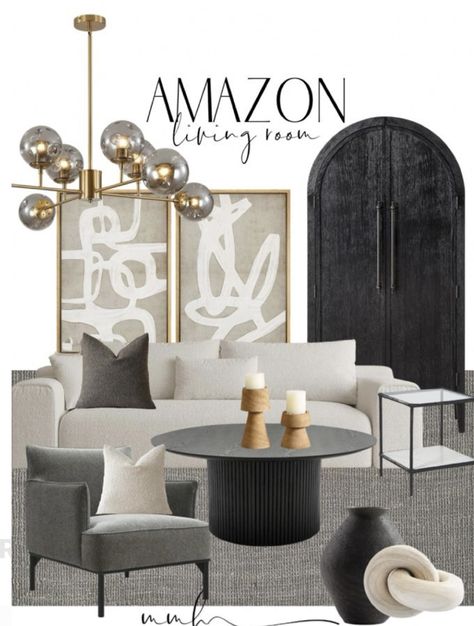 Amazon Living Room Decor, Black And Neutral Living Room, Transitional Living Room Ideas, Amazon Living Room, Townhome Design, Modern Living Room Design Ideas, Modern Glam Living Room, Living Room Furniture Modern, Havenly Living Room