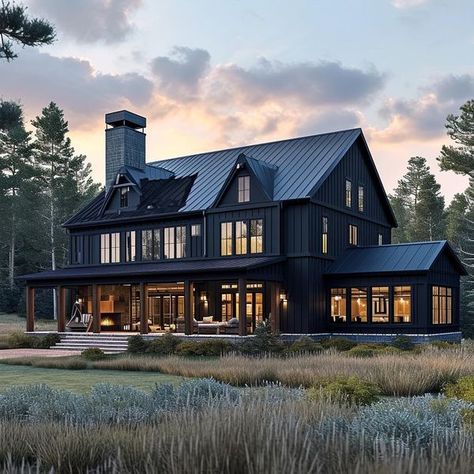 The Luxury Homes Vermont Homes Exterior, Barndo Windows, Luxury Barndominium, Vermont Homes, Dream Barndominium, Huge Garage, Acreage Landscaping, Barndo Ideas, Black Homes