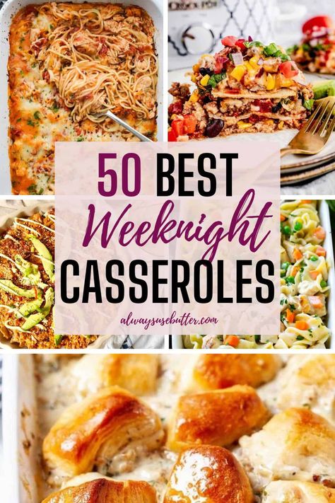 If you're looking for something quick and easy to make on a weeknight, you're in the right place. Here we've gathered the best 50 easy, tasty, weeknight-friendly casserole recipes we could find. Simple prep, hands-off cooking, and easy to prep ahead - having a tasty weeknight dinner has never been this easy! Quick Weeknight Casseroles, Meals For Leftovers Dinners, Cook Ahead Dinners, Weeknight Dinner Make Ahead, Overnight Casserole Dinner, Casserole Recipes No Cheese, Easy Make Ahead Casseroles, Make Ahead Casseroles Dinner, Quick Easy Casseroles