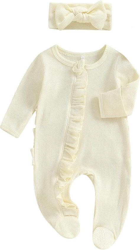 Amazon.com: Ayalinggo Newborn Baby Girl Fall Winter Outfits Clothes Knit Jumpsuit Ruffle Romper Newborn Coming Home Outfit for Baby Girl (mitten cuff Jumpsuit Cream, Newborn): Clothing, Shoes & Jewelry Newborn Coming Home Outfit, Newborn Clothing, Children Wear, Knit Jumpsuit, Newborn Outfit, Ruffle Romper, Newborn Baby Girl, Coming Home Outfit