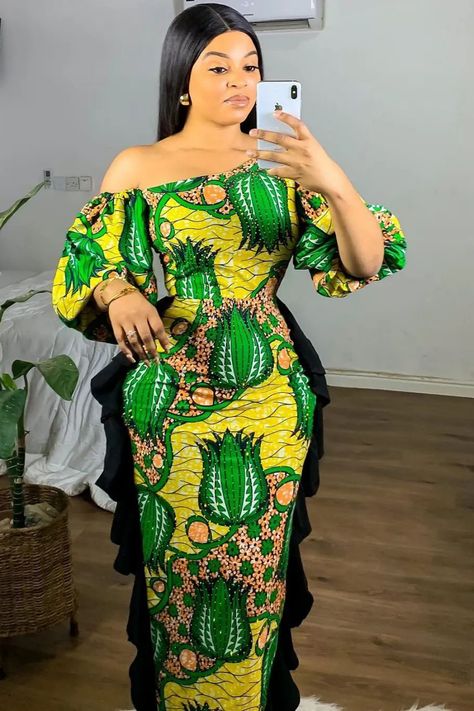 Ankara Long Gown, Collar Dresses, Ankara Long Gown Styles, Ankara Gowns, Ankara Gown, Ankara Gown Styles, African Maxi Dresses, Lantern Sleeve Dress, Bodycon Dress With Sleeves