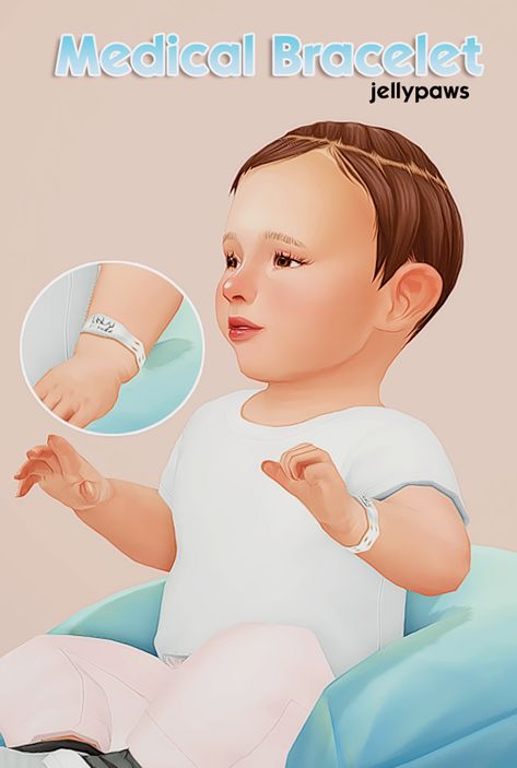 Medical Bracelet | JellyPaws on Patreon Ts4 Infant Skin, Jellypaws Infant Cc, Sims 4 Infant Genetics, Better Infants Sims 4, Sims4 Wallpaper, Sims Infants, Sims4 Infant, Infant Accessories, Hospital Bracelet