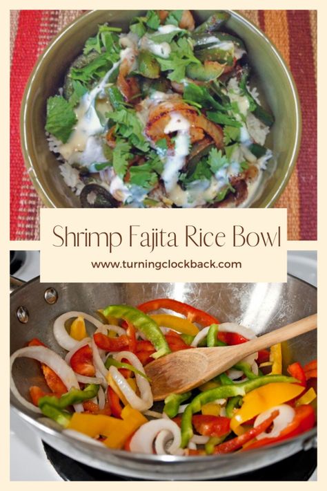 Shrimp Fajita Rice Bowl Recipe Shrimp Peppers And Onions, Fajita Rice Bowl, Gluten Free Shrimp Recipes, Shrimp Peppers, Fajita Rice, Quick Shrimp Recipes, Mexican Shrimp Recipes, Frozen Cooked Shrimp, Shrimp And Rice Recipes