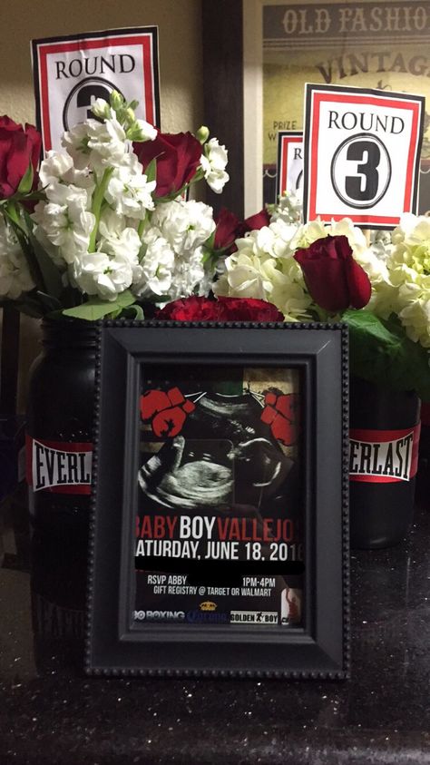 Centerpieces Boxing Theme Baby Shower Boxing Party Centerpieces, Boxing Theme Centerpiece Ideas, Boxing Pregnancy Announcement, Boxing Centerpiece Ideas, Boxing Theme Baby Shower Boys, Boxing Baby Shower Theme, Boxing Wedding, Boxing Decor, Boxing Party