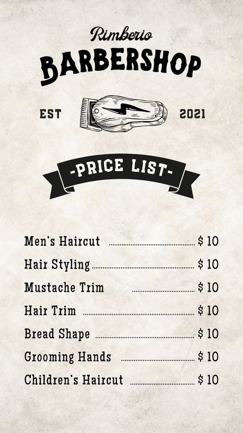 Black and Cream Vintage Barbershop Price List - Templates by Canva Barbershop Price List, Vintage Barbershop, Childrens Haircuts, How To Trim Mustache, Price List Template, Photo Collage Maker, Marketing Logo, Collaborative Learning, Collage Background