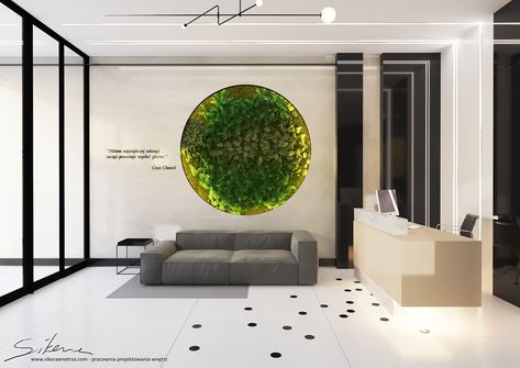 Office lobby on Behance Small Office Lobby, Grass Wall Decoration Ideas, Office Lobby Interior, Office Lobby Design, Dental Design Interior, Artificial Wall, Office Reception Design, Small Office Design Interior, Studio Medico