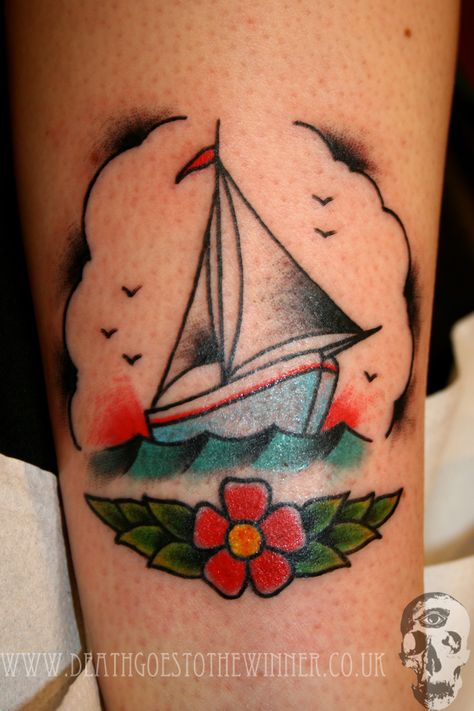 lovely sailboat tattoo Sea Life Tattoos, Sailboat Tattoo, Boat Tattoo, Compass Rose Tattoo, Sailor Tattoos, Anchor Tattoos, Nautical Tattoo, Gorgeous Tattoos, Ship Tattoo