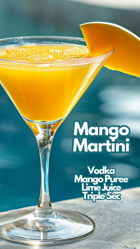 Mango Martini Mango Martini Recipe, Martini Variations, Mango Cocktails, Mango Vodka, Mango Martini, Cocktail Cards, Making Drinks, Vodka Cocktails Easy, Mango Cocktail