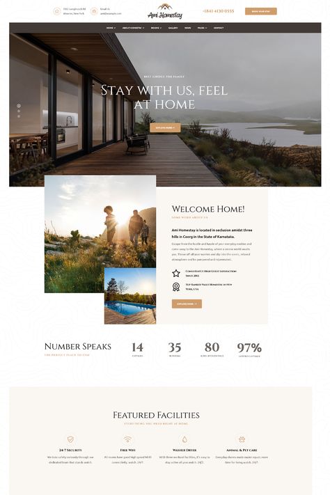 The "Ami Homestay - Hotel Booking WordPress Theme" is a theme designed specifically for creating websites related to homestays, hotels, vacation rentals, and similar accommodation services. It offers features to help you showcase your properties, manage bookings, and create an enjoyable experience for your guests. Hotel Website Design, Hotel Booking Website, Airbnb Website, Web Design Websites, Website Design Inspiration Layout, Classic Hotel, Booking Website, Airbnb Rentals, Hotel Reservation