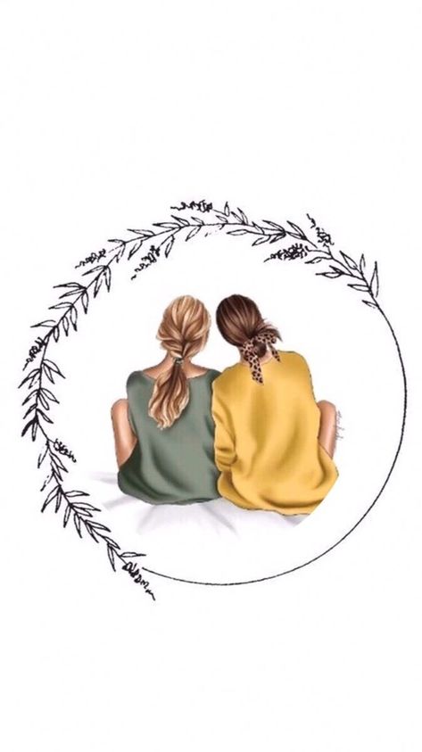 Best Friend Clipart, Bff Illustration Art, Bff Images, Blonde And Brunette Best Friends, Sister Art, Best Friend Drawings, Idee Cricut, Friends Illustration, Sister Pictures