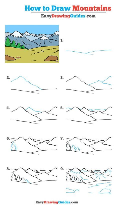 Learn How to Draw Mountains: Easy Step-by-Step Drawing Tutorial for Kids and Beginners. #Mountain #drawingtutorial #easydrawing See the full tutorial at https://easydrawingguides.com/how-to-draw-mountains-really-easy-drawing-tutorial/. Step By Step Drawing For Beginners, How To Draw Mountains, Doodle Easy, Drawings Tutorials, Mountain Drawing, Easy Drawing Tutorial, Drawing Tutorials For Kids, Drawing Tutorial Easy, Drawing Easy