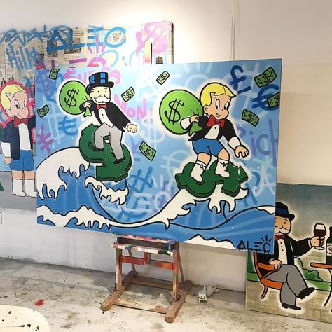 Alec Monopoly Alec Monopoly Art, Teen Room Art, Alec Monopoly, Pop Art Canvas, Graffiti Murals, Cartoon Painting, Pop Art Painting, Dope Art, Jairzinho