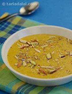 Jhat-pat Halwa recipe | Indian Recipes | by Tarla Dalal | Tarladalal.com | #veganize Farali Recipes, Sheera Recipe, Indian Pudding, Kheer Recipe, Halwa Recipe, Dessert Recipies, Recipe Indian, India Food, Healthy Desserts Easy