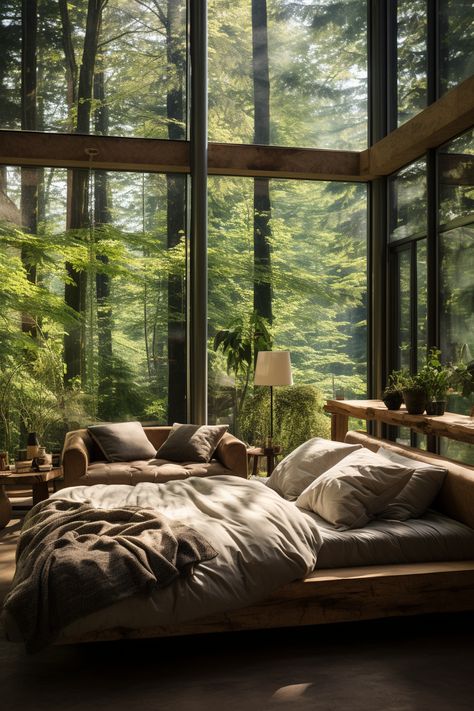 Touring 70+ Strikingly Beautiful Forest Homes That Bring the Outdoors In - Days Inspired Forest Bedroom, Cabin Living Room, Minimalist Bedroom Decor, Cabin Bedroom, Modern Farmhouse Bedroom, Bedroom False Ceiling Design, Bedroom Decor Inspiration, Bedroom Decor Cozy, Forest House