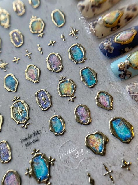 1sheet 5D Embossed Shiny Gem Sticker Nail Ornament Irregular Gold Frame Slider Diy Manicure Nail Art Decor | SHEIN USA Nail Decals Designs, Bow Nail Art, Kawaii Nail Art, Metallic Nail Art, Wedding Nail Art Design, Carp Fish, Manicure Nail Art, Stickers Kawaii, Cartoon Series