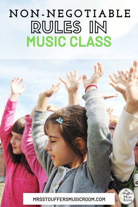 So classroom management is something that takes time to fine tune, but it's something that really should take tons of our attention. Non-negotiable rules in music class are the things that are our MUST do, shouldn't ever happen rules. A good management plan is something that we should nurture right away and continue to focus on as educators. Not only will it make your life easier, but it sets kids up for success. The next few weeks we'll be taking a look at some of the things that create a gre Classroom Non Negotiables, Music Behavior Management, Classroom Attention Grabbers, Music Class Organization, Music Class Behavior Management, Class Procedures, Music Classroom Rules, Music Class Rules, Music Classroom Management