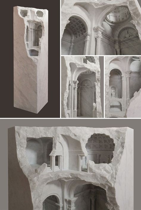 Classical-Architecture-Sculptures-Marble-Stone-Matthew-Simmonds-Part2 Medieval Ruins, Tiny Sculptures, Historical Sculptures, Conceptual Sketches, Cement Design, Rock Sculpture, Architectural Sculpture, Stone World, Ancient Stone