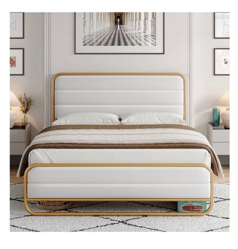 $175 Queen Bed Frame Gold, Leather Upholstered Headboard, Bed Idea, Leather Headboard, Queen Size Bed Frames, Padded Headboard, King Bed Frame, Queen Bed Frame, Metal Platform Bed