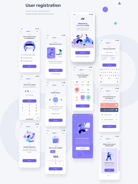 Health Fitness Mobile App UI UX Kit on Behance Application Ui Design, Desain Ux, Gym App, App Design Ideas, Health App Design, To Do App, Ui Design Ideas, Ux Kits, Ux App Design