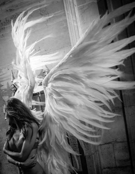 Girl with big white wings art Angel Wings, A Woman, Angel, Black And White, Tumblr, White, Black