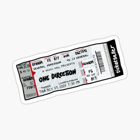 One Direction Concert Tickets, Ticket Illustration, One Direction Tickets, One Direction Collage, Harry Styles Quotes, Iphone Stickers, Concert Ticket, Notebook Cover Design, Scrapbook Printing