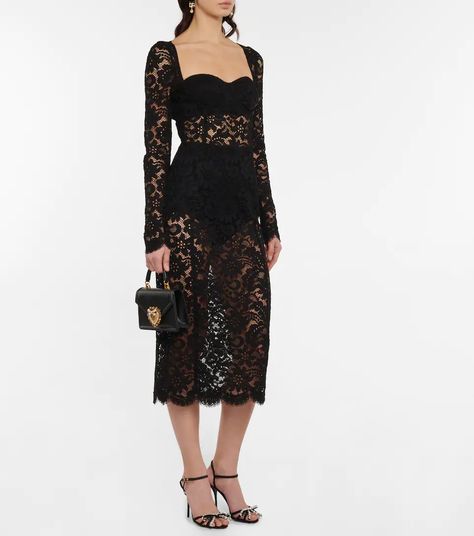 Dolce & Gabbana - Lace midi dress | Mytheresa Silk Evening Gown, Midi Dress Style, Dolce Gabbana Dress, Lace Midi, Lace Midi Dress, 15 Dresses, Luxury Shoes, Evening Gown, High Low Dress