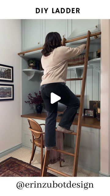 3,776 likes, 433 comments - erinzubotdesign on March 8, 2024: "DIY ladder reveal!! Another DIY inspired by my cheapness. All the details for this ladder including supplies and a full tutorial is up ..." Built In Library Wall With Ladder, Stair Ladder, Queen Anne House, Diy Ladder, Library Ladder, Step Ladders, Wood Ladder, Home Design Diy, Diy Home Repair