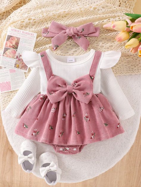 Pink  Collar   Plants  Embellished Non-Stretch,Medium Stretch  Newborn Baby Clothing Pink Baby Clothes, Newborn Baby Onesies, Baby Pink Clothes, Pink Plants, Newborn Baby Girl Clothes, Newborn Baby Clothes, Newborn Clothes, Silk Stockings