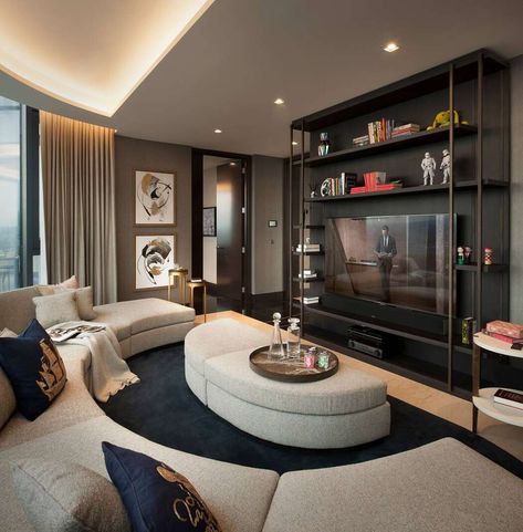 Corniche Penthouse by TG-Studio Penthouse London, Luxurious Penthouse, Contemporary Family Room, Duplex Penthouse, Room London, Open Plan Living Room, Penthouse Apartment, Cinema Room, Curved Sofa