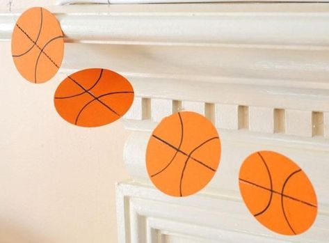 Basketball Sleepover, March Madness Decorations, Basketball Garland, Basketball Diy, March Madness Parties, Orange Tape, Basketball Baby Shower, Basketball Theme Party, Basketball Decorations