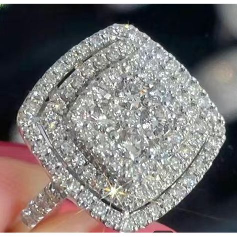 Silver Plated Beautiful Diamond Ring. Lots And Lots Of Sparkling Simulated Diamonds. So Luxurious And Classic. Square Diamond Ring, Big Diamond Rings, Beautiful Diamond Ring, Square Diamond Rings, Beautiful Diamond Rings, Big Diamond, 6 Rings, Square Diamond, Ring Color