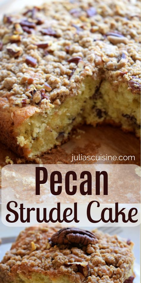 Strudel Cake Recipes, Pumpkin Strudel Coffee Cake, Strudel Cake, Cinnamon Strudel, Strudel Topping, Pecan Streusel Topping, Streusel Topping Recipe, Pecan Coffee Cake, Snacking Cake