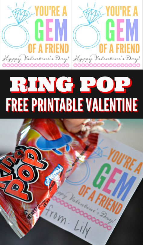 “You’re a Gem of a Friend” Ring Pop Valentine’s Day Idea – Hip2Save Ring Pop Valentine, Ring Pops, Class Valentines, Happy Hearts Day, Valentine Gifts For Kids, Ring Pop, Valentines Printables Free, Homemade Valentines, My Funny Valentine