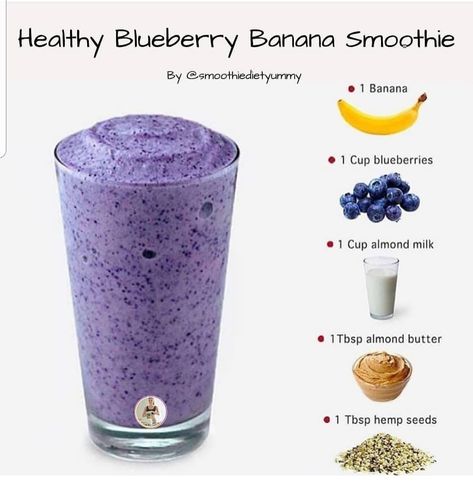 Blueberry Banana Smoothie, Resep Smoothie, Fruit Smoothie Recipes Healthy, Plats Healthy, Easy Healthy Smoothies, Smoothie Recipes Healthy Breakfast, Smoothie Drink Recipes, Healthy Blueberry, Easy Smoothie Recipes