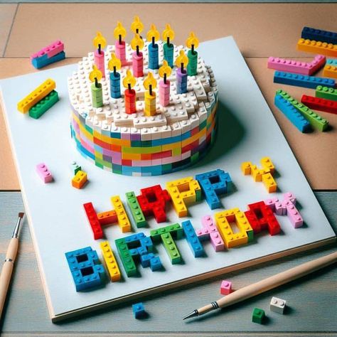 Lego Brick Cake, Lego Birthday Cake For Boys, Lego Cake Design, Lego Cakes For Boys, Lego Happy Birthday, Lego Cake Ideas, Lego Candle, Lego Blocks Cake, Lego Presents