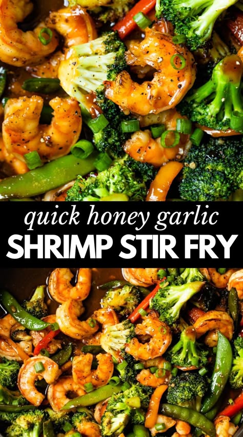 Garlic Shrimp Stir Fry, Shrimp Broccoli Stir Fry, Stir Fry Shrimp Recipes, Honey Garlic Shrimp, Fried Shrimp Recipes, Shrimp And Broccoli, Honey And Soy Sauce, Shrimp Stir Fry, Broccoli Stir Fry