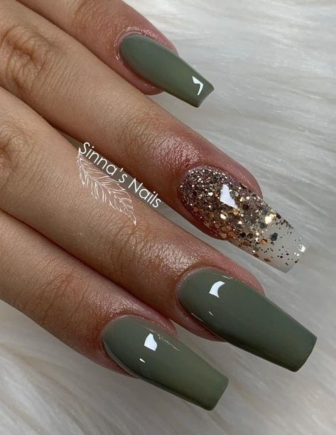 Nail Art Fall, Nail Designs Fall, Nail Colors Fall, Fall Nail Ideas, Green Acrylic Nails, Winter Nails Acrylic, Nails 2022, Fall Acrylic Nails, Nails 2021